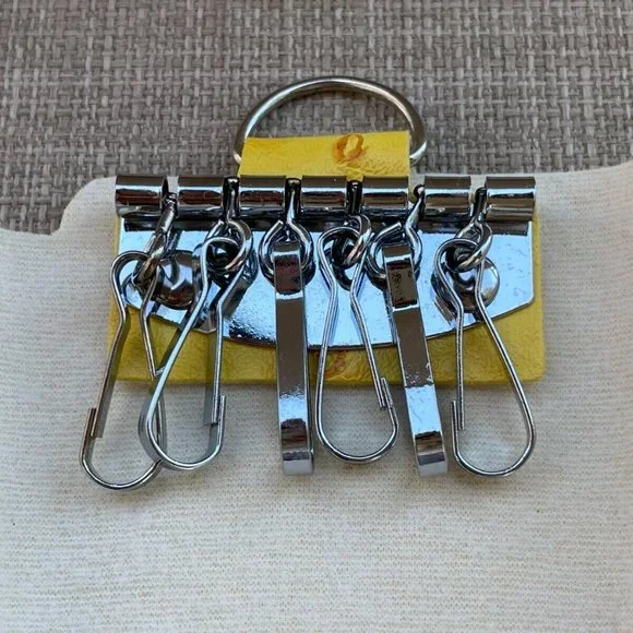 Yellow Key Chain 6 keys Holder Faux Leather Vegan Key Fob Keys Bag New - Picture 4 of 8
